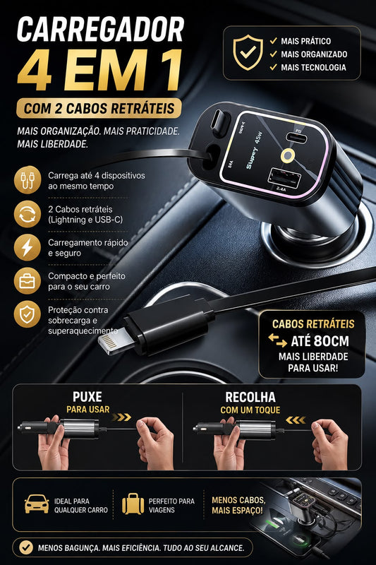 TurboChargePro 4 em 1 - Carregador Automóvel